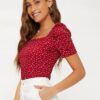 BLUSA ROJA CORAZONES BLANCOS SHEIN
