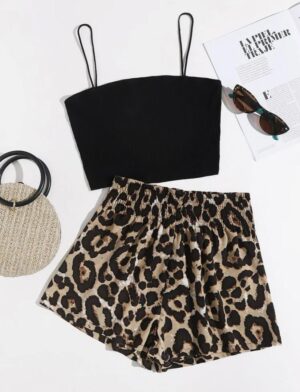 CONJUNTO SHEIN ANIMAL PRINT TOP NEGRO