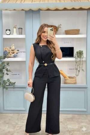 CONJUNTO CHALECO Y PANTALON CON CINTURON MULTI MODA
