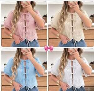 BLUSA DE BLONDA CON TIRAS ROSA